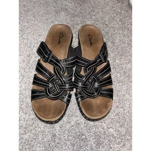 clarks womens‎ sandals Black Slip On Cushioned size 8M